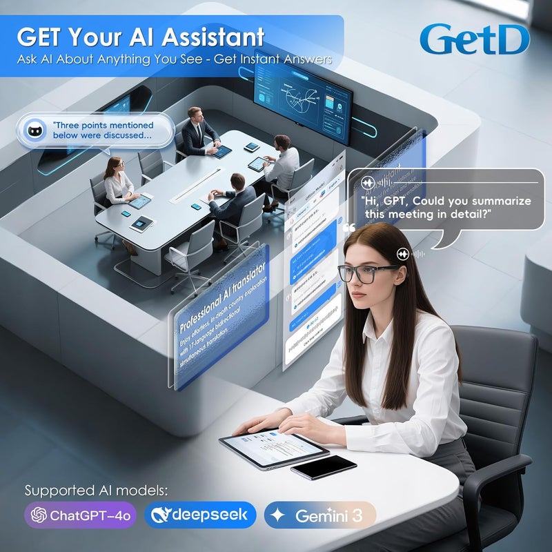 GetD 2026 AI Glasses for Men & Women, Smart Glasses Powered by ChatGPT, AI Real-time Translation with 145 Languages, 11H Music Play, Bluetooth Glasses with Photochromic Lens for Daily Use, Travel - Image 3